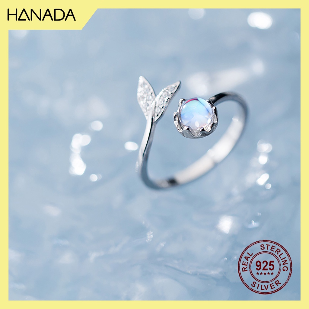 Nhẫn Bạc 925 Hanada 0643 Đuôi Cá Đá Xanh Freesize