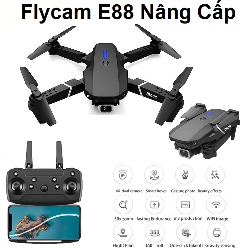 Flycam Mini E88-CAMERA kép- Máy bay không người lái, thời gian bay lâu
