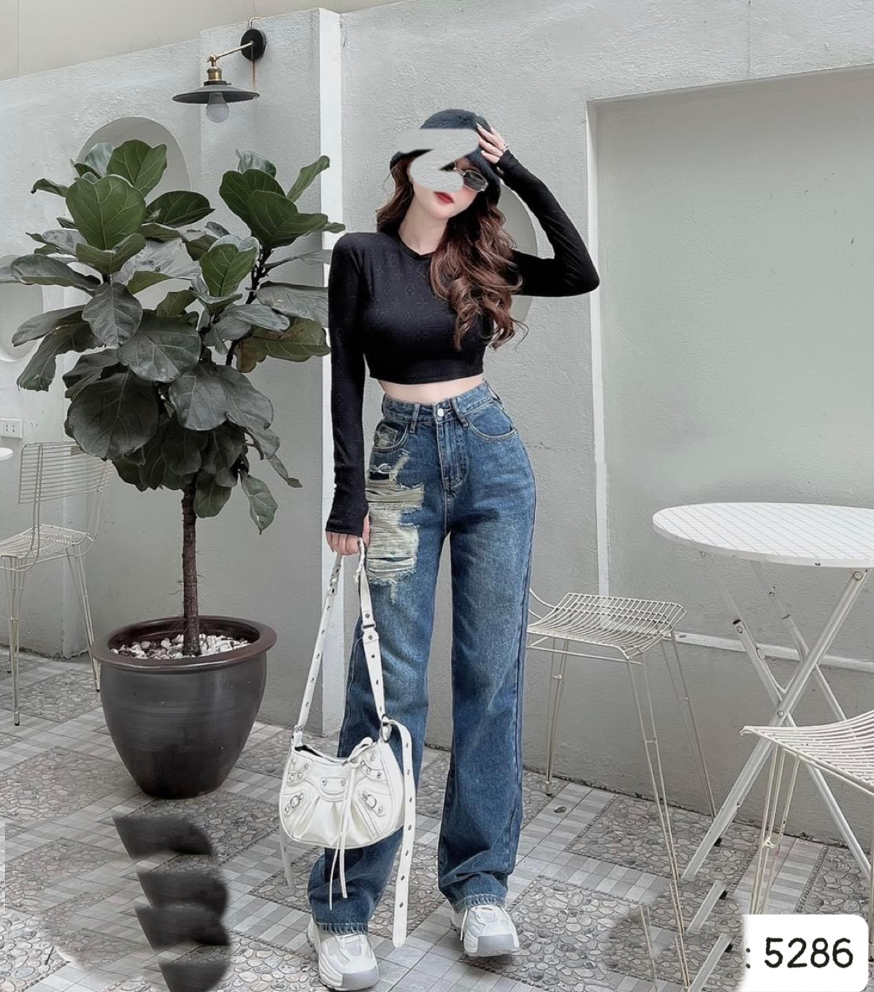 QUẦN JEANS ỐNG RỘNG NỮ LƯNG CAO RÁCH 1 MẢNG TÚI ĐÙI PHẢI CAO MÀU XANH ĐẬM LAI CUỐN XỊN XÒ MỀM MỊN PHÁ CÁCH HOT HIT CAO CẤP LOTI