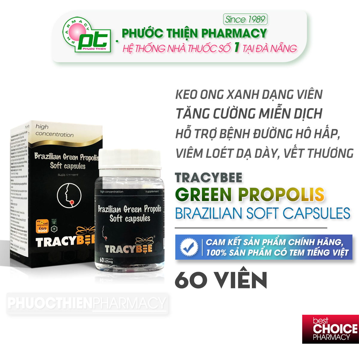 Viên keo ong xanh Brazil TracyBee - propolis tăng đề kháng, miễn dịch, ngăn ngừa vết loét, làm lành vết thương