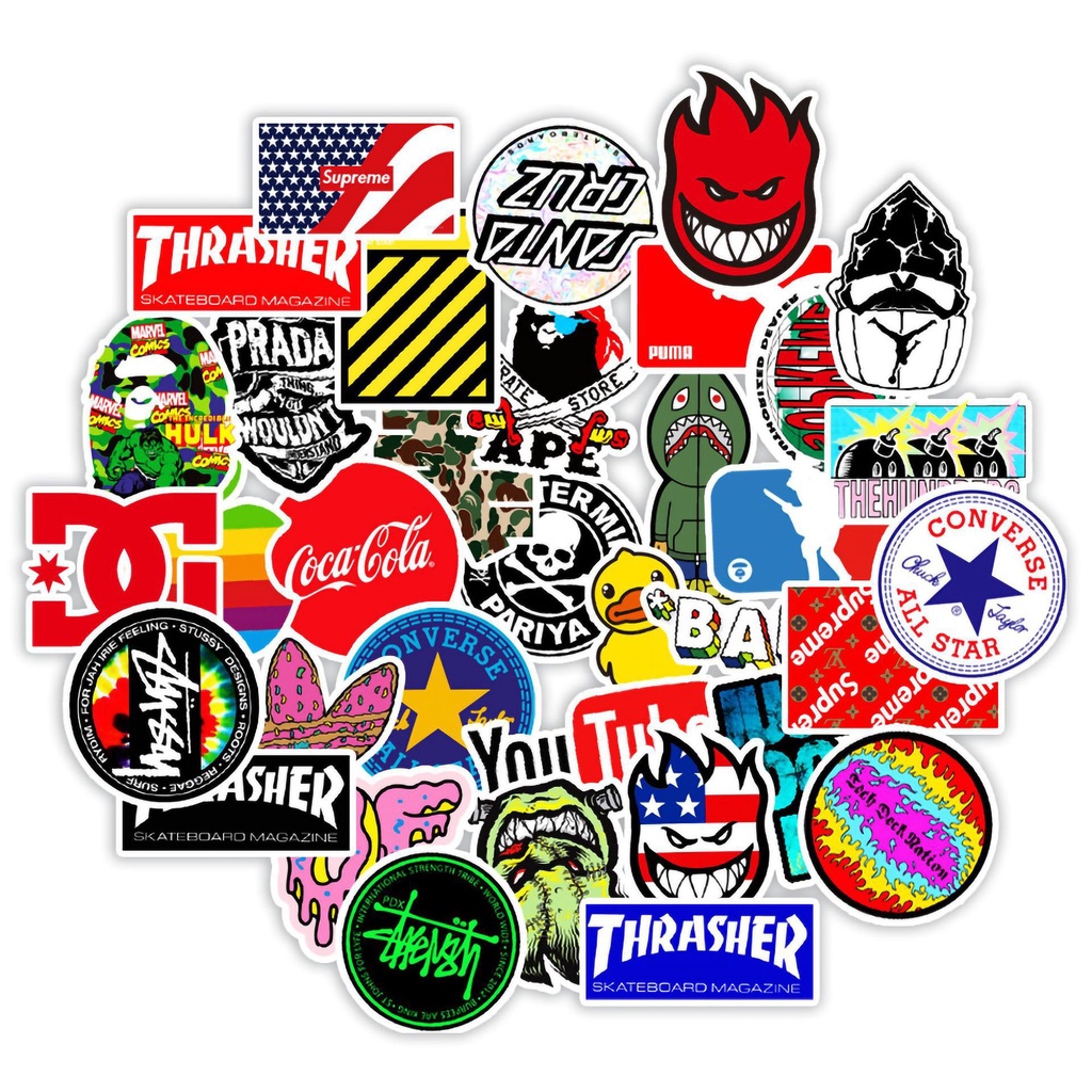 50 Sticker chống nước Chủ đề THỜI TRANG ĐƯỜNG PHỐ miếng dán graffiti dán mũ bảo hiểm, laptop cốc nước ván trượt
