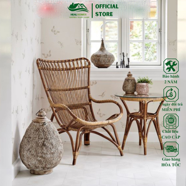 Ghế lười mây thư giãn lưng ngả Armchari, Decor phòng ngủ, trang trí phòng khách nằm nghỉ ngơi đọc sách / HealHomes