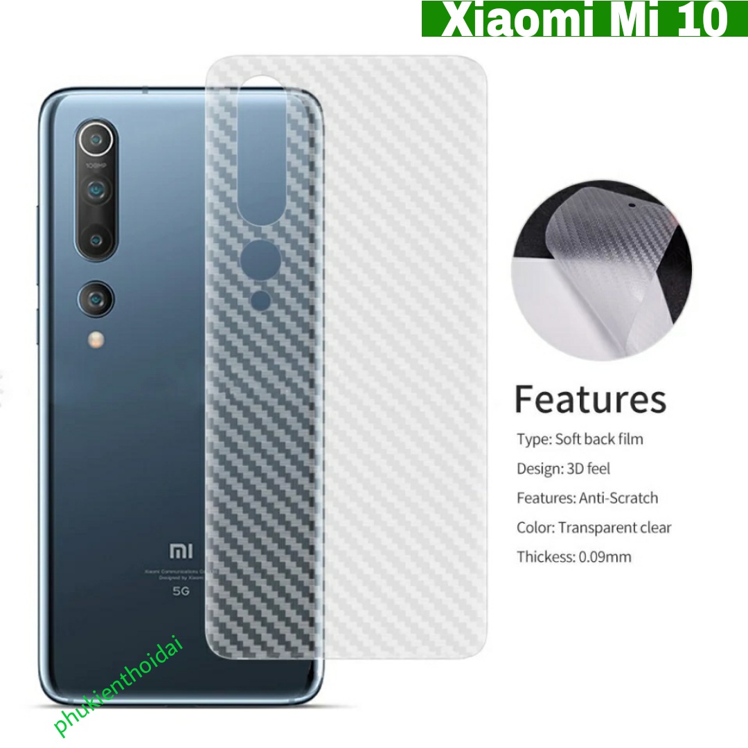 Dán lưng Carbon Xiaomi Mi 10 vân caro chống mồ hôi