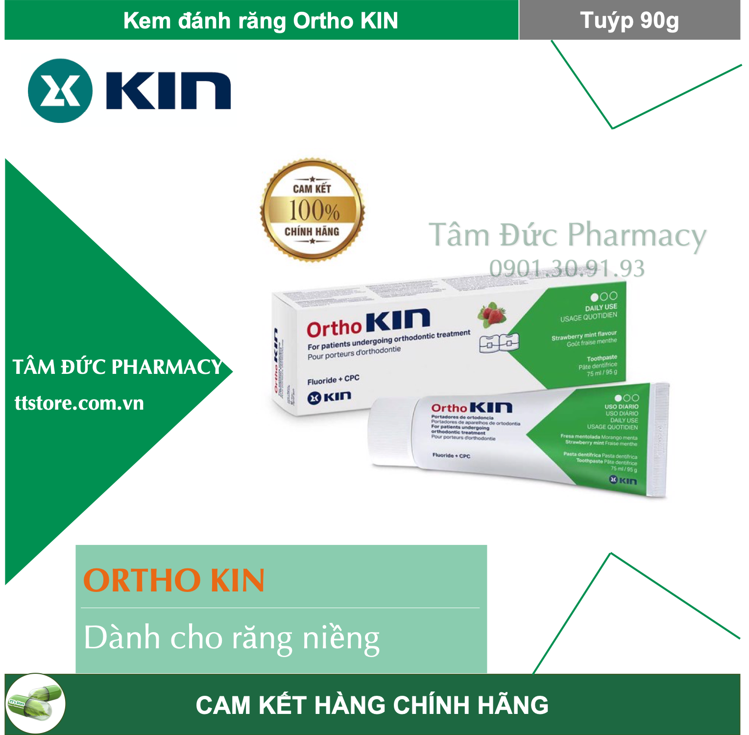 [HCM]Kem đánh răng ORTHOKIN [KIN Ortho] - Chuyên biệt cho răng niềng chỉnh nha Ortho KIN
