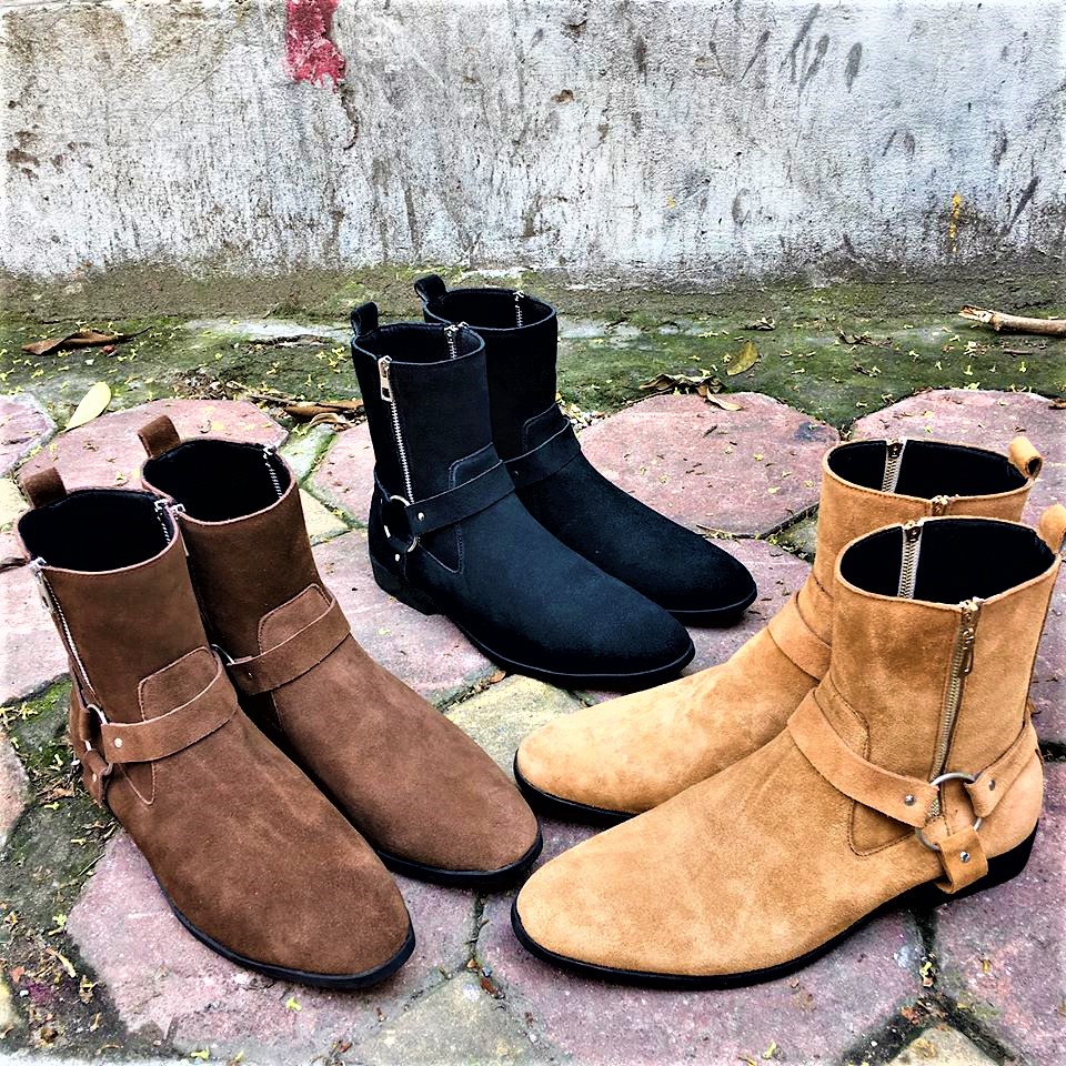 Giày Da Harness Boots Da bò Lộn Đế Cao Su Cao Cấp
