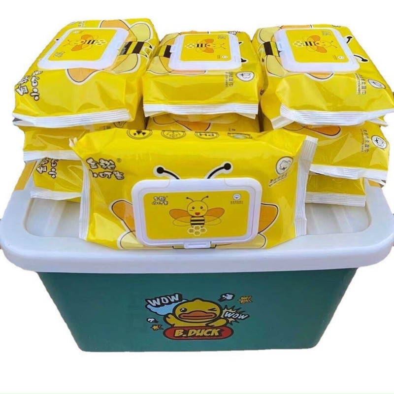 THÙNG KHĂN ƯỚT CON ONG VÀNG CON VỊT VÀNG ( THÙNG NHỰA + 10 GÓI )