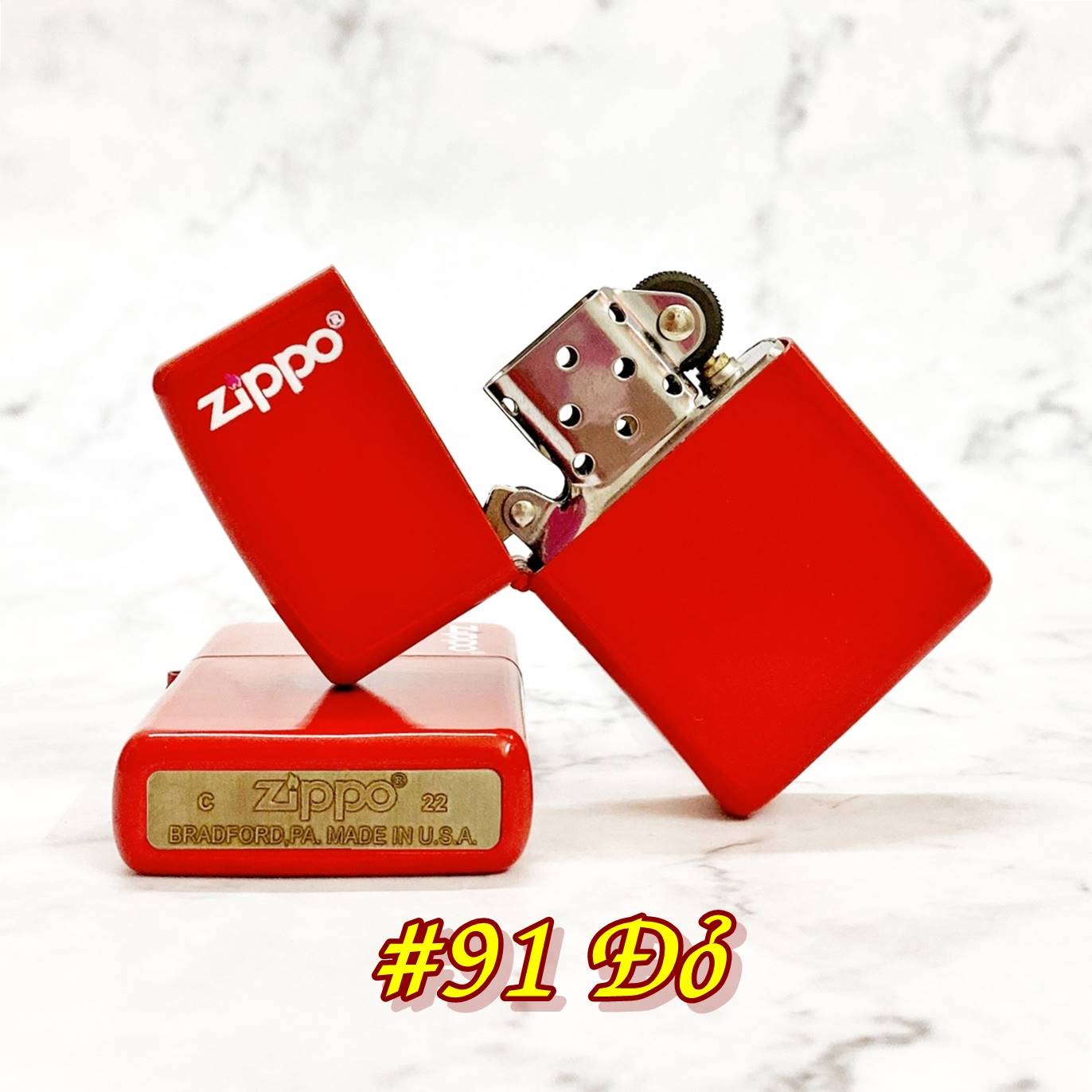 BẬT LỬA ZIPPO SƠN TĨNH ĐIỆN CÓ MỘC ĐÁY MÀU ĐỎ