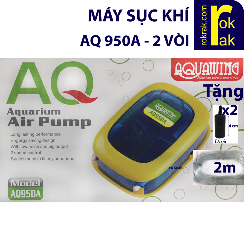 Máy sục sủi khí oxy AQ950A 5W 2 vòi cho hồ cá có TẶNG kèm