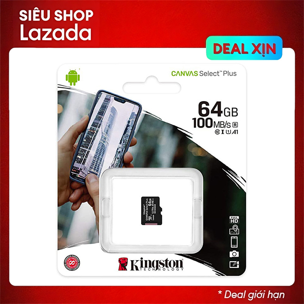 Thẻ nhớ kingston 64gb microsdhc canvas select 100r cl10 uhs-i