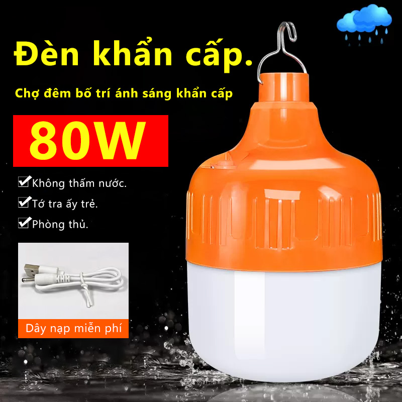 Bóng đèn tích điện siêu sáng 80w 150w 200w 300w chống bụi - đèn sạc tích điện - bóng đèn đi dã ngoại - đèn tự phát sáng