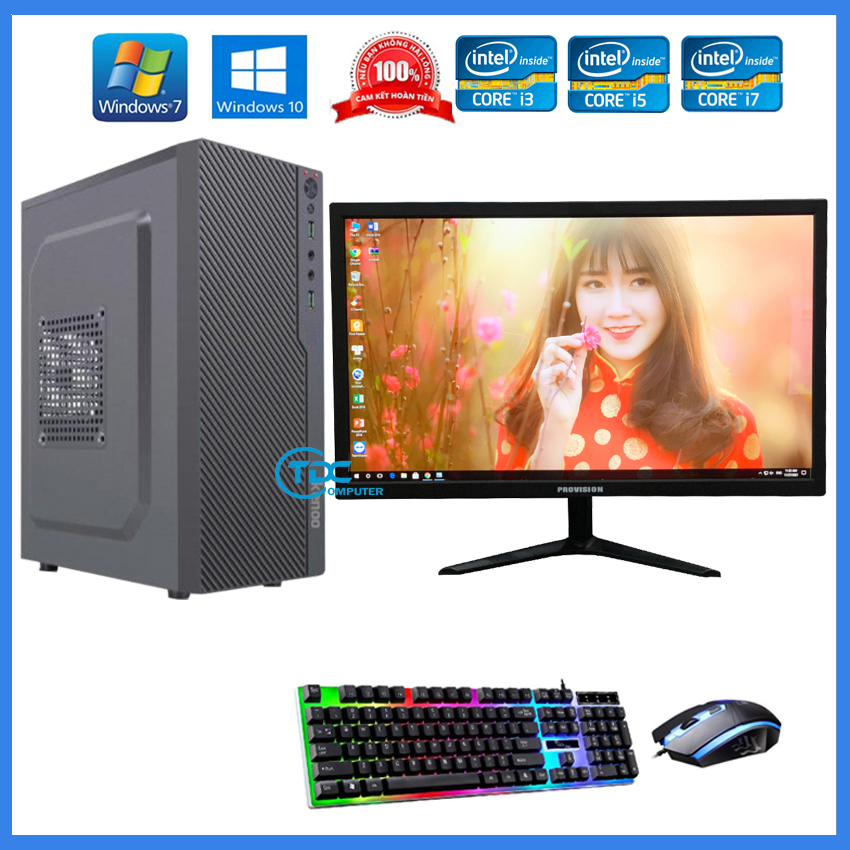 Bộ máy tính để bàn PC Gaming + Màn hình 24 inch Provision Cấu hình core i3, i5 i7 Ram 8GB, SSD 120GB + Quà Tặng bàn phím chuột chuyên Game LED