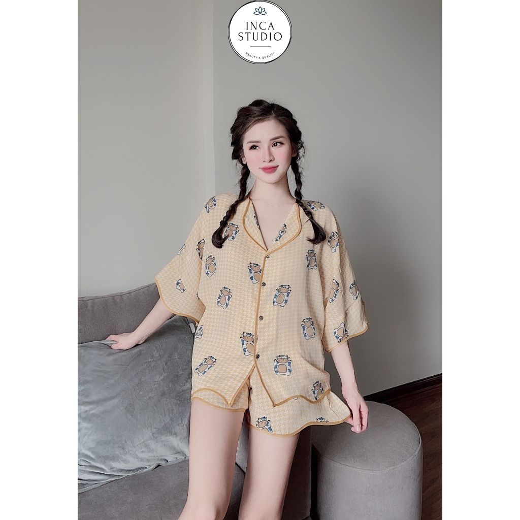(Hàng loại 1) Đồ ngủ Pyjama lụa Mango cánh dơi INCA 06- Free size dưới 65kg, Lụa mango thoáng mát