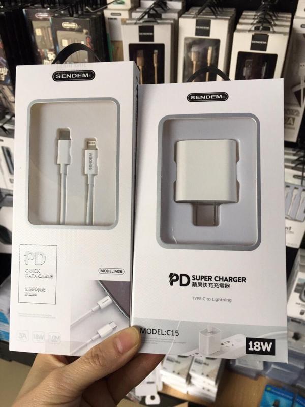 Giá Bộ sạc nhanh Iphone hỗ trợ PD 18W SENDEM C15 sạc cho điện thoại iPhone 8 đến iPhone 11 Pro Max kèm dây sạc TypeC to Lightning M26 - Bảo hành 1 năm