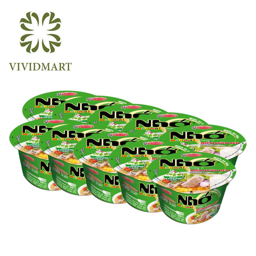 - nho mai mai instant noodles 4 flavors: glass noodles with pork rib flavor, thai hot pot with shrimp flavor, beef pho, saigon shrimp and pork chop noodle soup