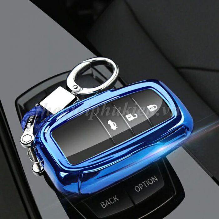 Ốp, bọc chìa khóa silicon màu tráng gương bảo vệ chìa khóa cho xe Toyota Fortuner, Camry 2018, Corolla Altis, Land Cruiser Prado…kèm móc đeo INOX