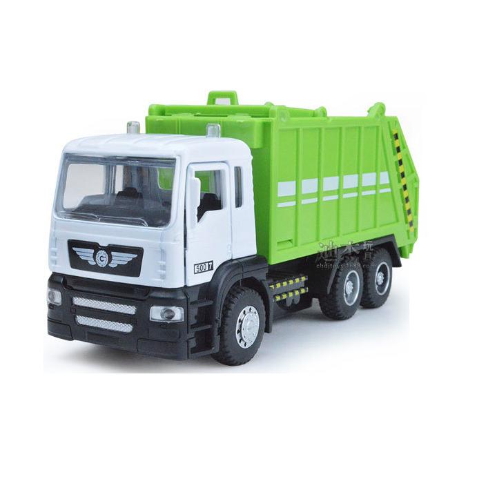 Đồ chơi xe ô tô chở rác tỉ lệ 1:50 xe chạy cót có đèn và âm thanh động cơ