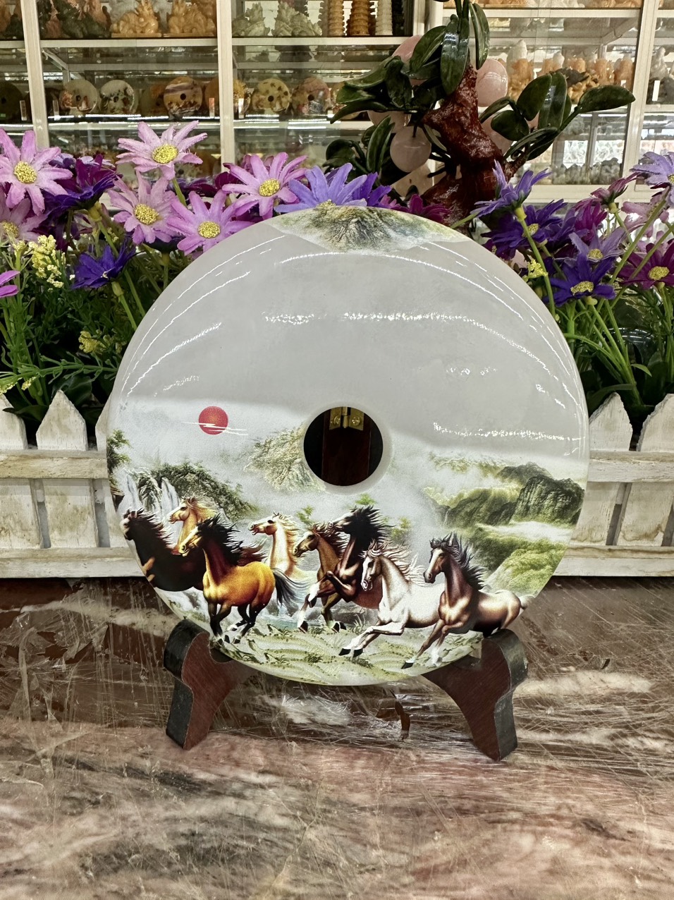 Đồng điếu đá bạch ngọc chạm khắc - Đường kính 16 cm