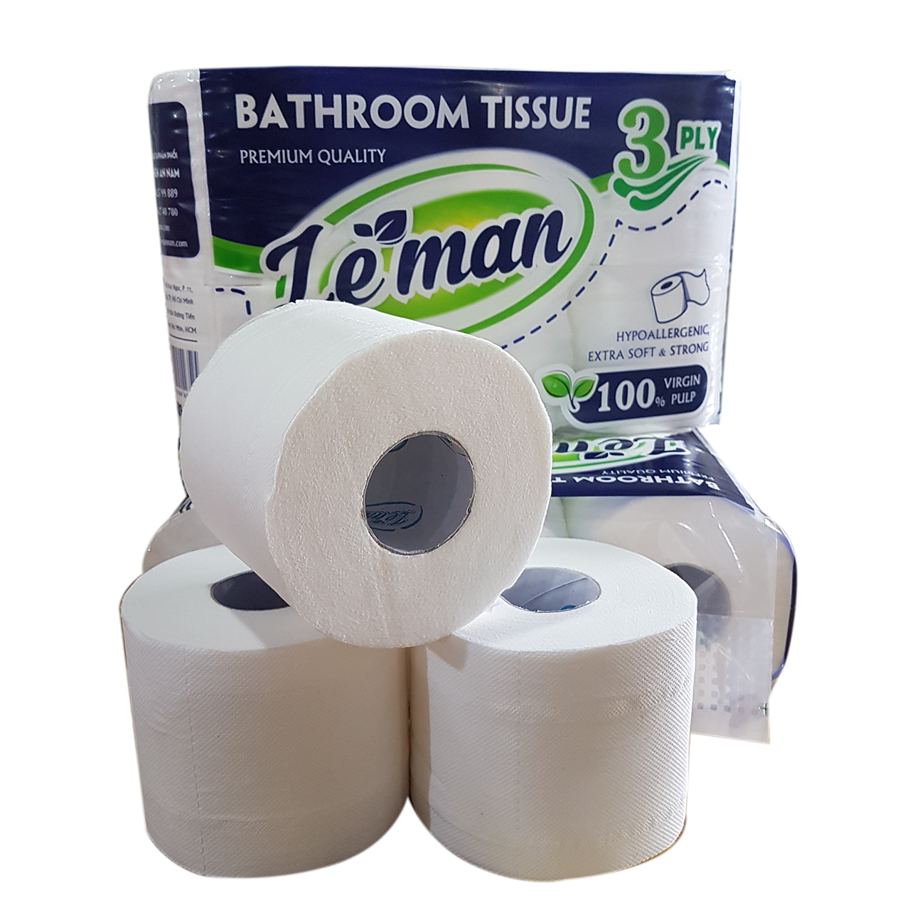 Combo (3 lốc) giấy vệ sinh cao cấp Leman Xanh - lốc 6 cuộn