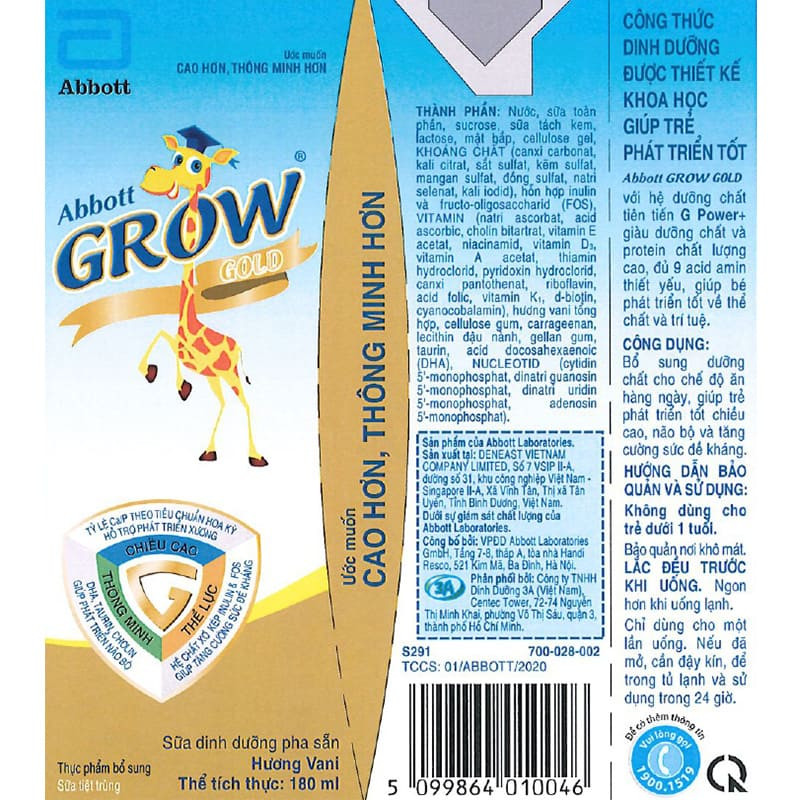 (HSD T8-2026) COMBO 4 LỐC 16 Hộp Sữa Bột Pha Sẵn Abbott Grow Gold 180ml.