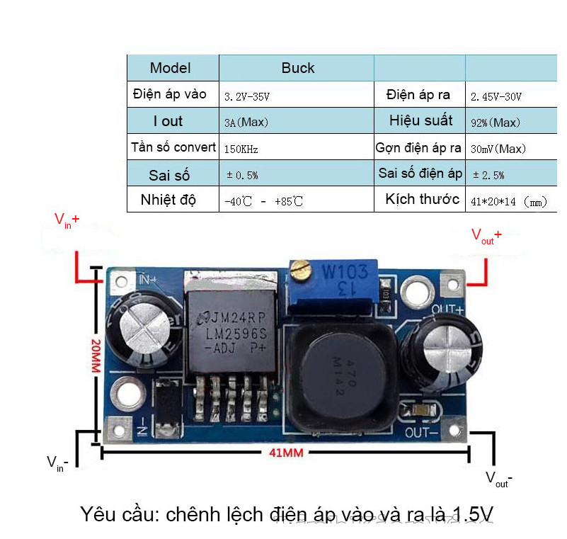 Module hạ áp LM2596HVS DC-DC 3A (tụ nhôm)