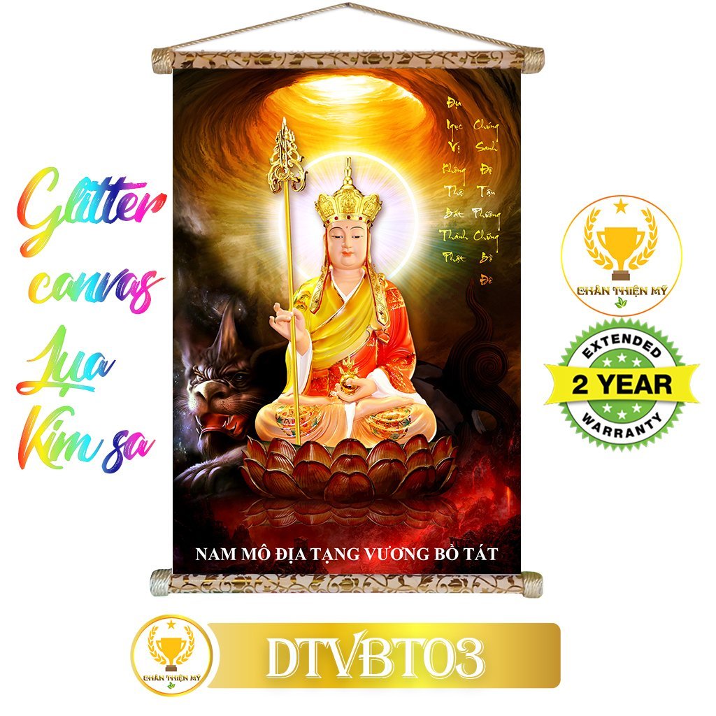 Địa tạng vương bồ tát - tranh vải kim sa cao cấp 40x60cm