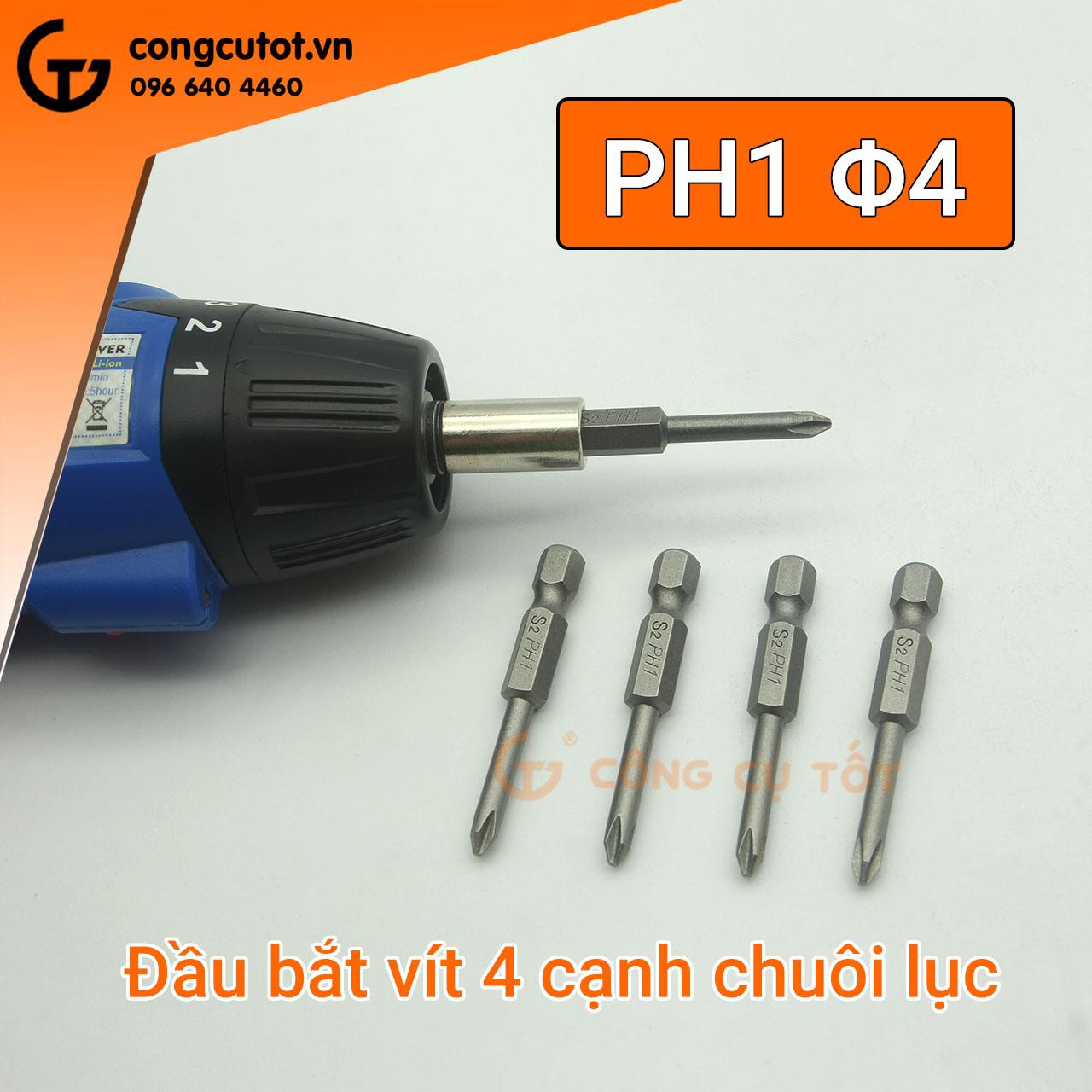 Bộ 5 đầu bắt vít 4 cạnh PH1 dài 50mm