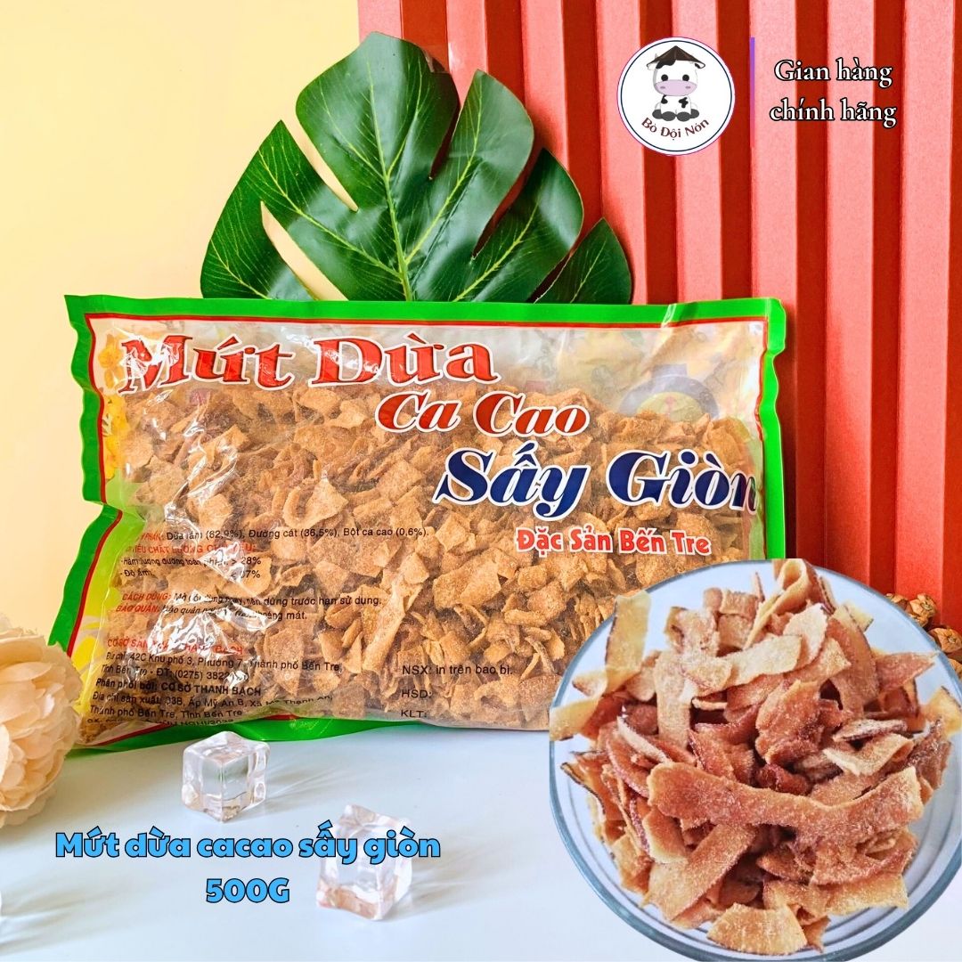 Gói 500gr mứt dừa vị cacao sấy giòn siêu thơm ngon