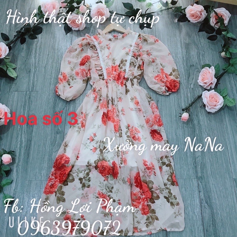 Đầm hoa nhí viền ren 2 bèo (hình thật+video)