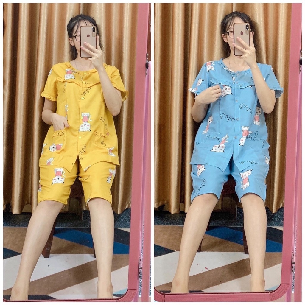 Bộ bầu và sau sinh LỬNG Xuân Hè cho con bú chất kate thái cho mẹ bầu mặc nhà