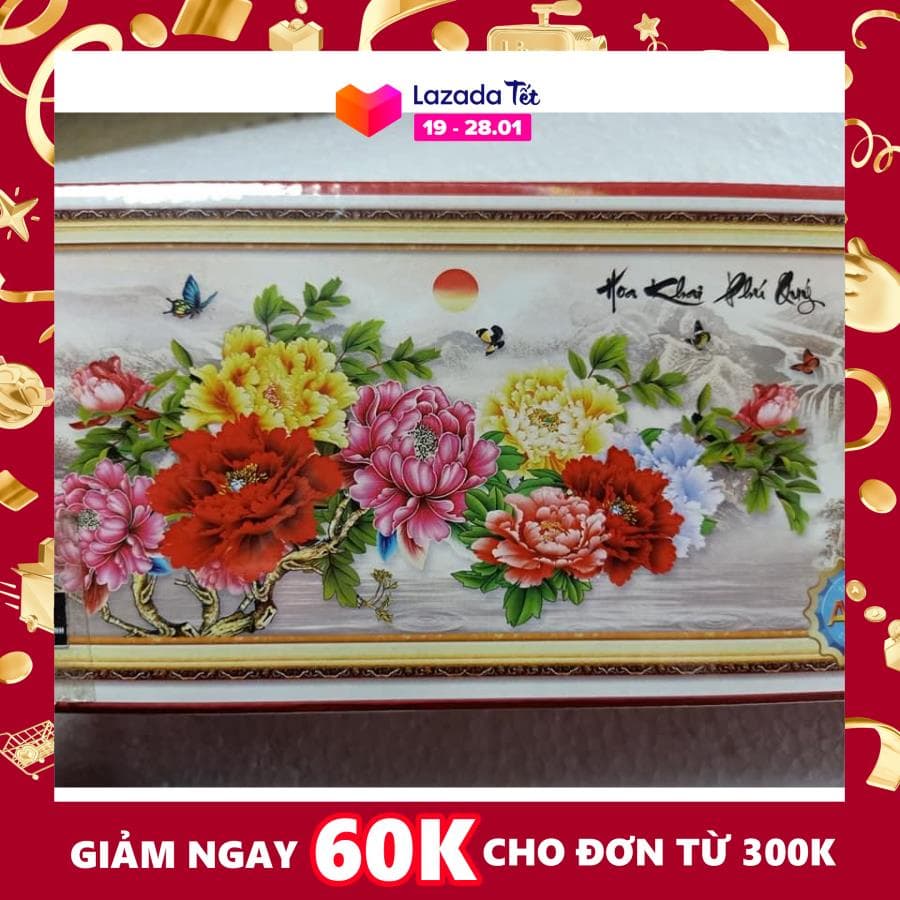 Tranh đính đá hoa mẫu đơn 9 bông hoa khai phú quý hoa nở mang đến phú quý thành công cho gia đình bạn VS344 kích thước 120x60cm