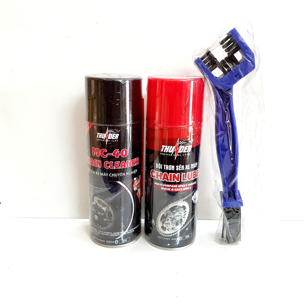 Combo rửa sên dưỡng sên Thunder Chain Lube 400ml -  Mua Combo Tặng bàn chải 3D
