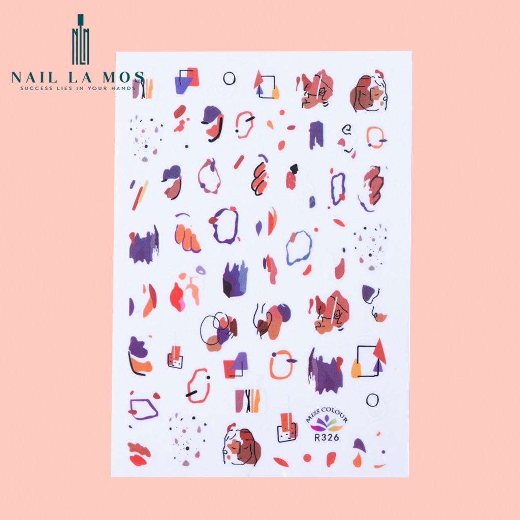Sticker nail vệt sơn màu sắc các hình trừu tượng trang trí móng tay nghệ thuật