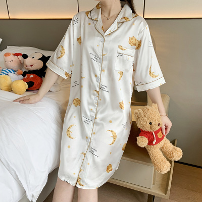 Đầm ngủ lụa satin kiểu sơmi form suông freesize (nhiều mẫu)