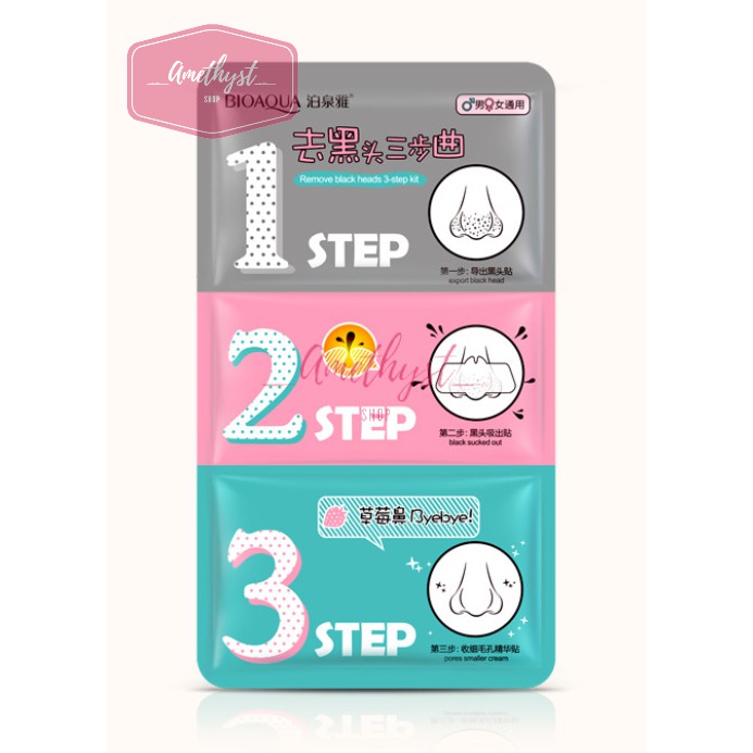 SET Lột Mụn Mũi Bioaqua Remove Black Heads 3 Step Kit