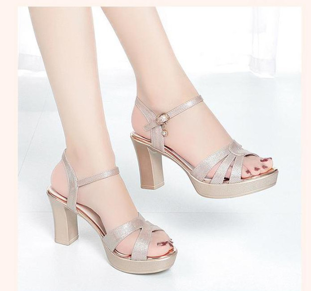 Giày sandan gót vuông quai đan đắp chéo 7f