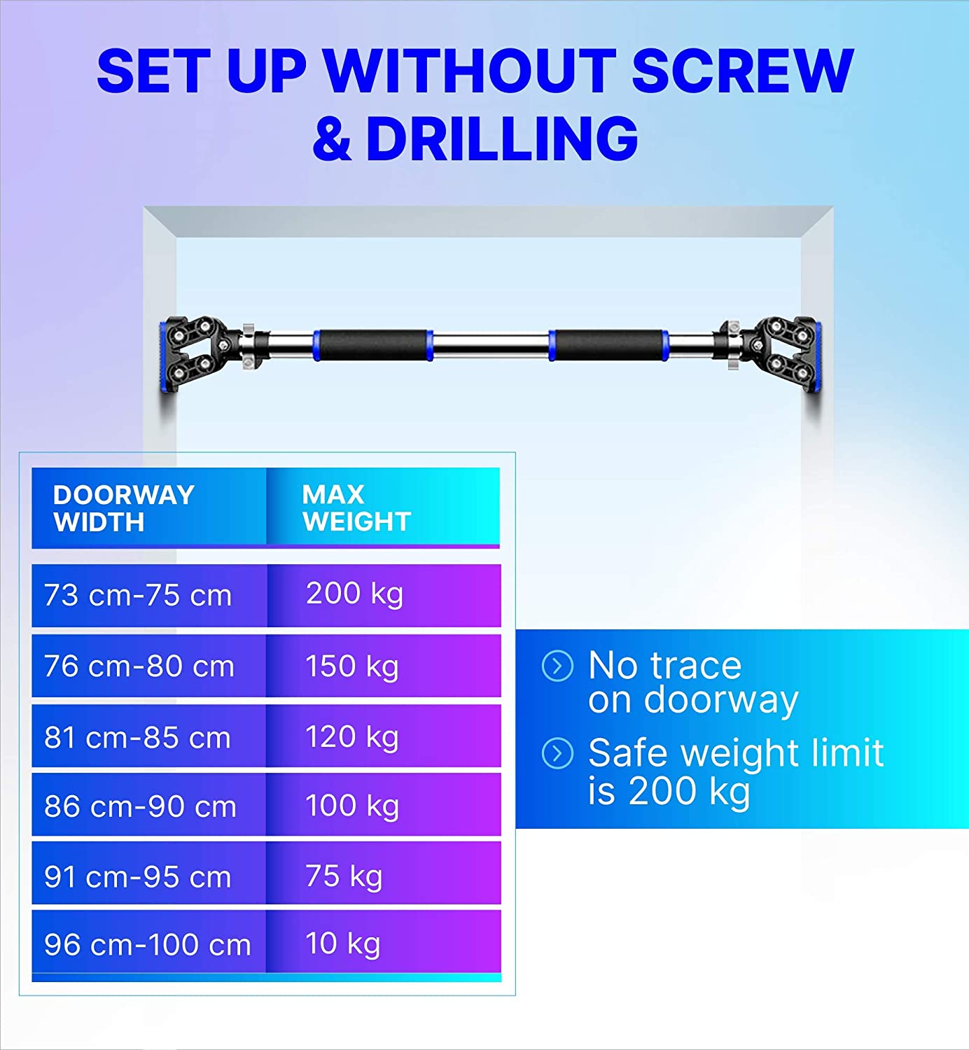 Pull Up Bar Doorway Exercise Equipment Wall Mounted Adjustable Width with Locking Mechanism Home Upper Body Chin Up Workout Fitness Gym for Men and Women dododios - Xà đơn treo cửa gắn tường không cần bắt vít  - Chính hãng dododios - Màu NGẪU NHIÊN