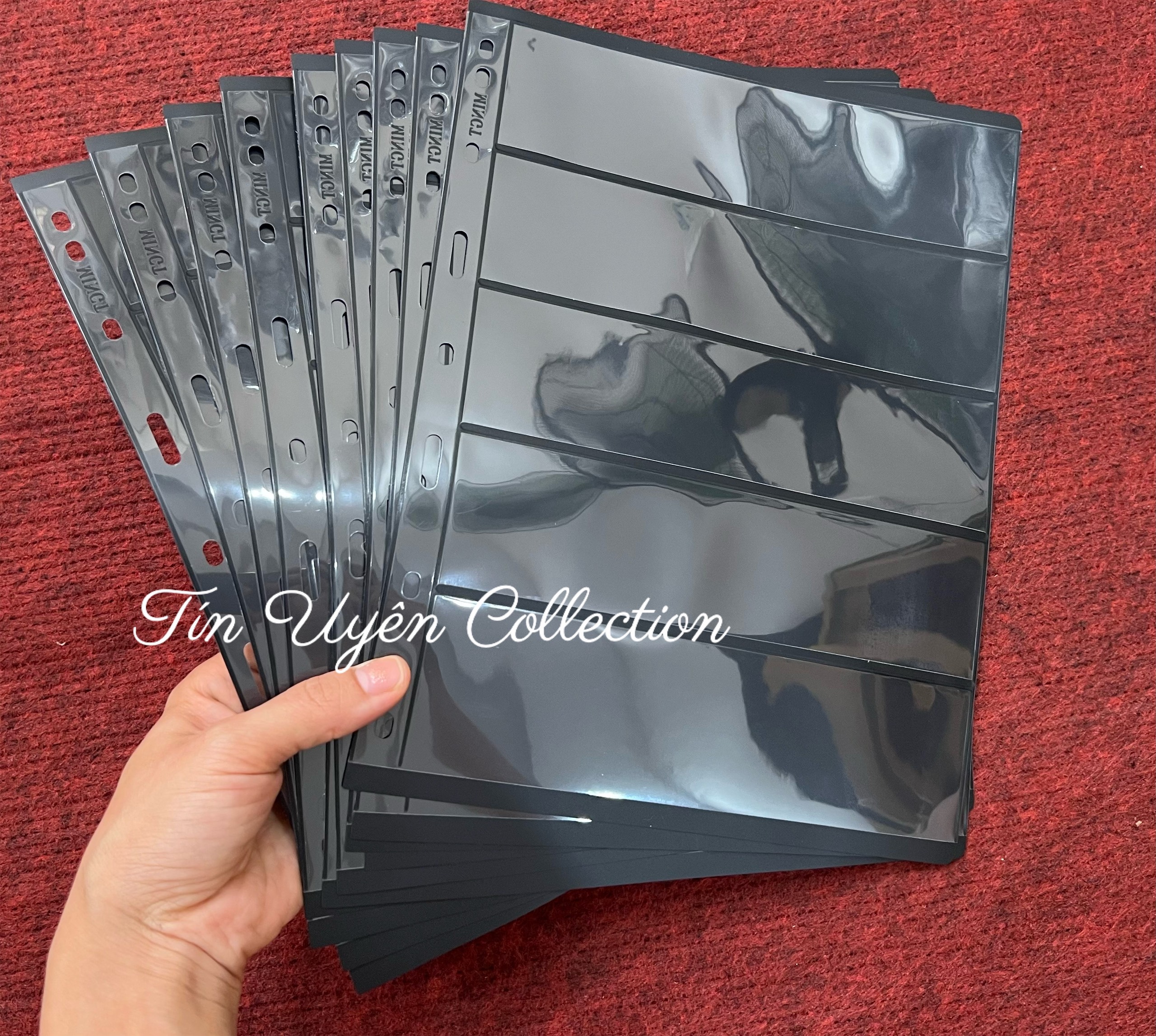Combo 10 Phơi Tem 5 Ngăn Đen Đựng Tem 2 Mặt