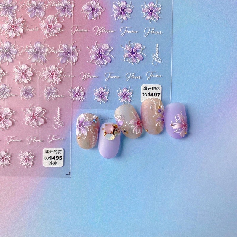 sticker lụa 5d mẫu hoa cao cấp ( 1343 )dán móng tay nail