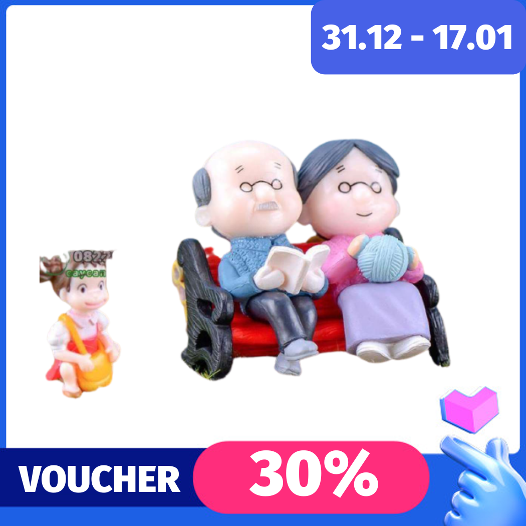 Cặp đôi ông bà già ngồi ghế - phụ kiện trang trí tiểu cảnh cây cảnh mô hình. Quà tặng ý nghĩa cho người thân bạn bè  
