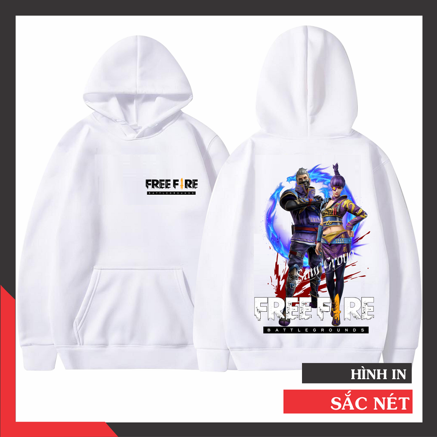 Áo hoodie free fire nỉ màu trắng dầy dặn in hình lãng khách nữ hiệp mới