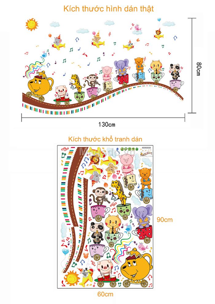 [HCM]DECAL DÁN TƯỜNG BÌNH TRÀ VÀ ĐOÀN TÀU THÚ
