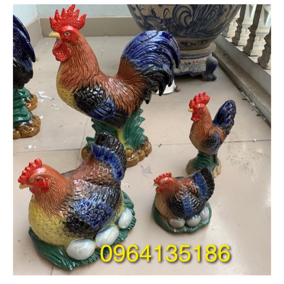Tượng gà trống mái gốm sứ Bát Tràng