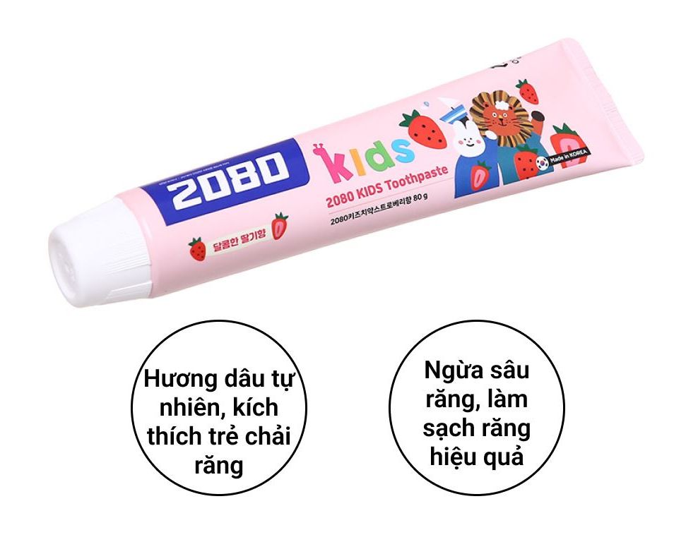 Kem đánh răng cho bé trên 1 tuổi Cao Cấp 80g Hương Táo - Hương Dâu - date 2024 - Được sản xuất tại Hàn Quốc