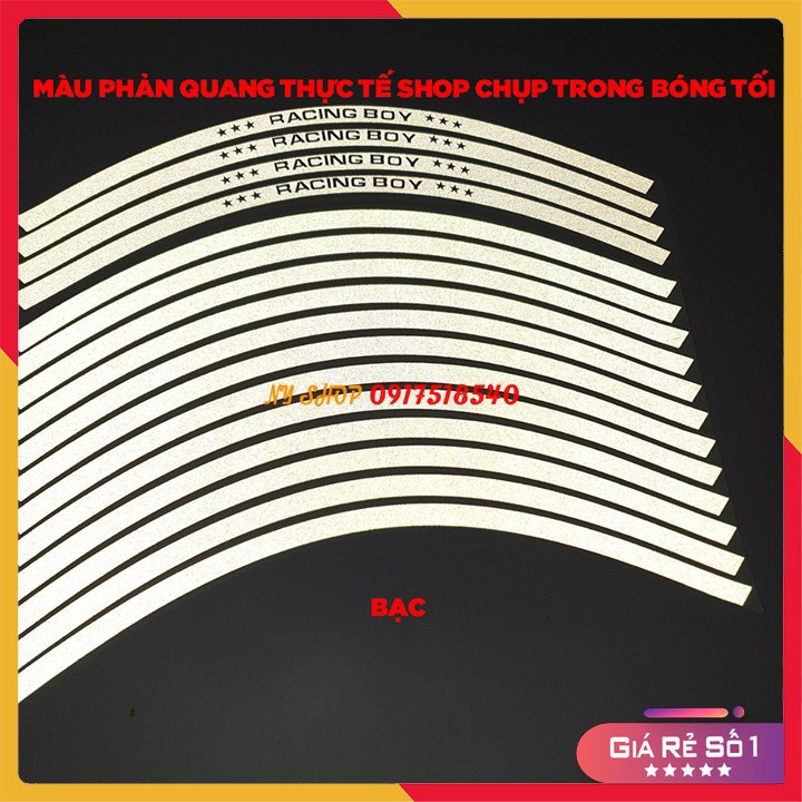TEM CHỈ RCB PHẢN QUANG 3m DÁN VÀNH (MÂM) XE MÁY ( 1 BỘ ĐỦ DÁN 2 BÁNH)