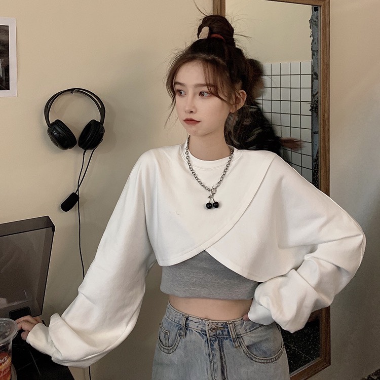 SET 2 MÓN ÁO CROPTOP ĐẮP CHÉO TAY PHỒNG CỰC HOT
