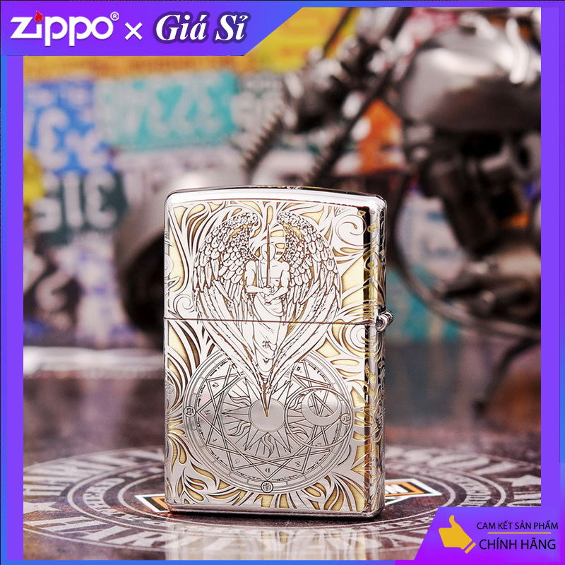 Bật lửa Zippo khắc Thiên Thần bản tiêu chuẩn mạ Chrome