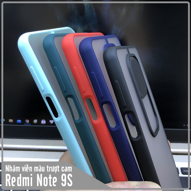 Ốp lưng cho Xiaomi Redmi Note 9S - Note 9 Pro nhám viền màu trượt camera