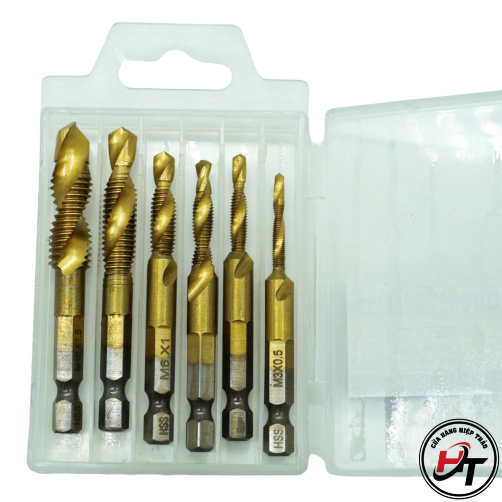 Mũi khoan taro tạo ren trong bộ 6 mũi m3 m4 m5 m6 m8 m10 hss cứng inox bmktr
