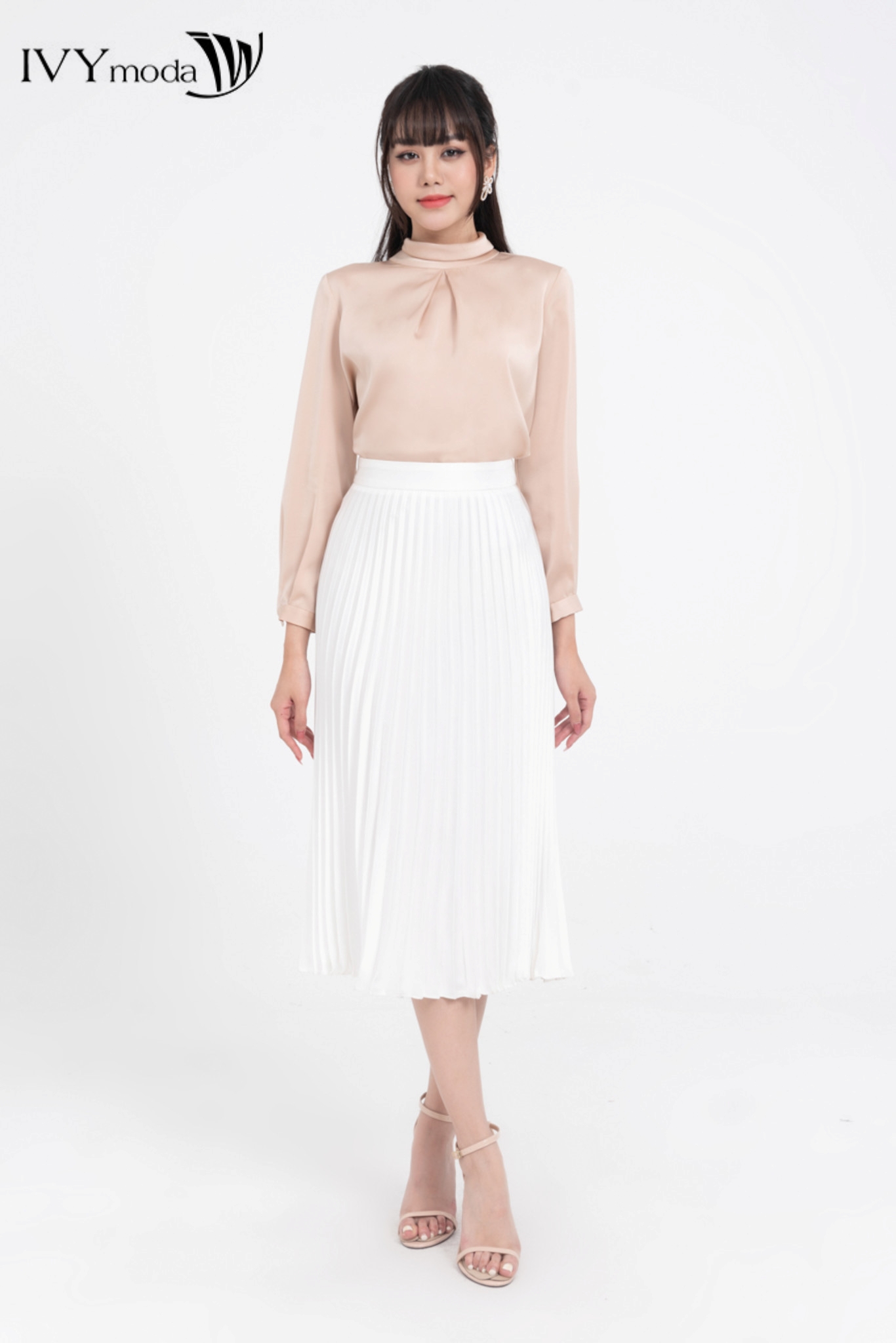 Chân váy lụa xếp ly dáng dài ivy moda ms 30m8172