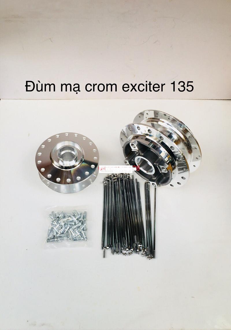 Đùm mạ crom exciter 135 kèm căm trước sau 1 cặp